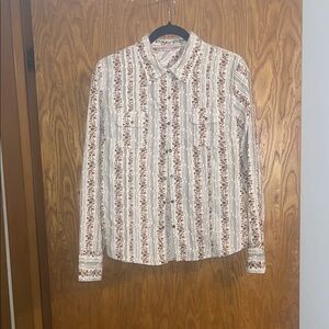 Overdrive Floral Striped Button-Up Shirt size Large